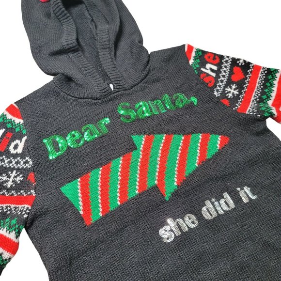 No boundaries ugly christmas sweater sequins "Dear Santa she did it" size 7-9 - Picture 3 of 6